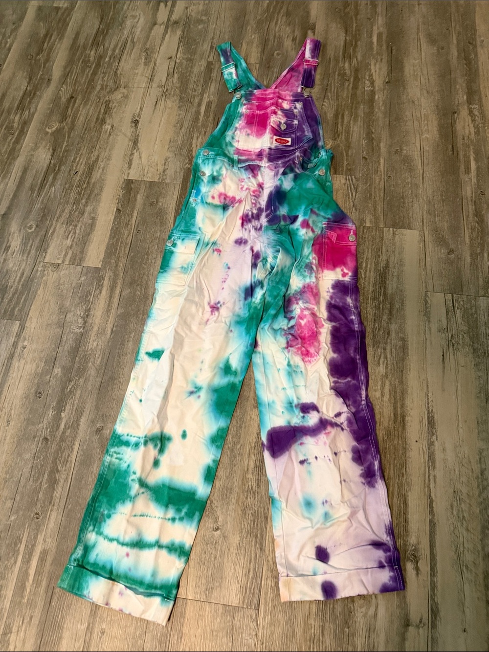 Tie-Dye Wide Leg Jumpsuit - Teal, Purple & Pink